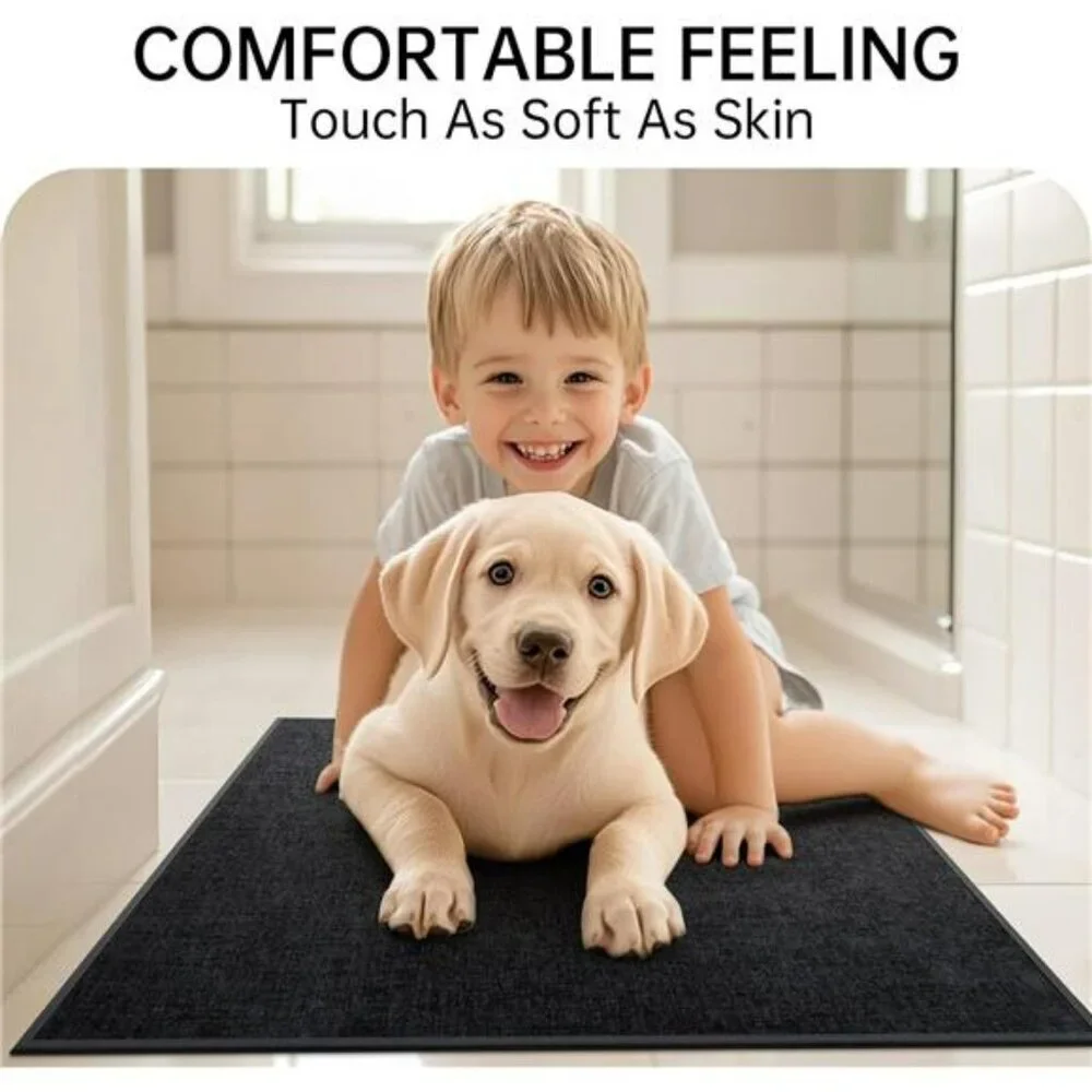 Black rubber bath mat quick dry non slip bathroom shower floor rug 16 x 24